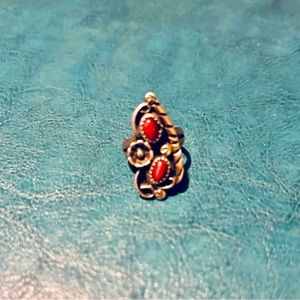 Unique sterling silver ring with red turquoise stones